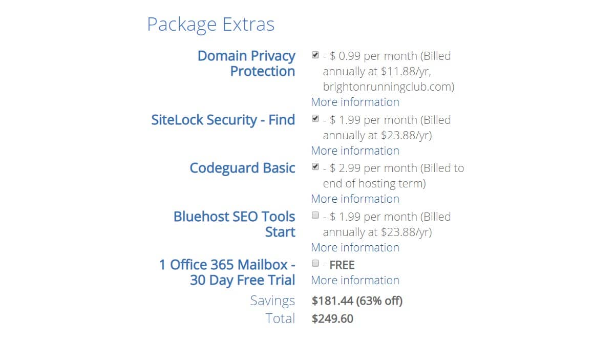 Bluehost Extras