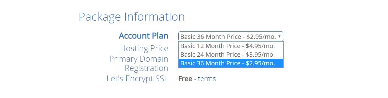 Bluehost Package Info